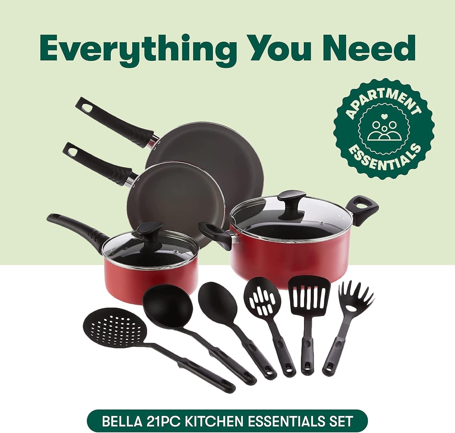 12pcs Red Non Stick Cookware Set with Utensils – Scratch Resistant PFOA Free