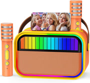 Kids Karaoke Machine 2 Mics Bluetooth LED Party Speaker Orange