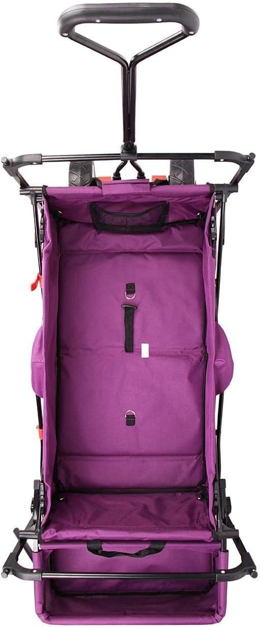 Purple Folding Wagon w/ Canopy Compact Pull Cart Garden Trolley w/ Rear Bag