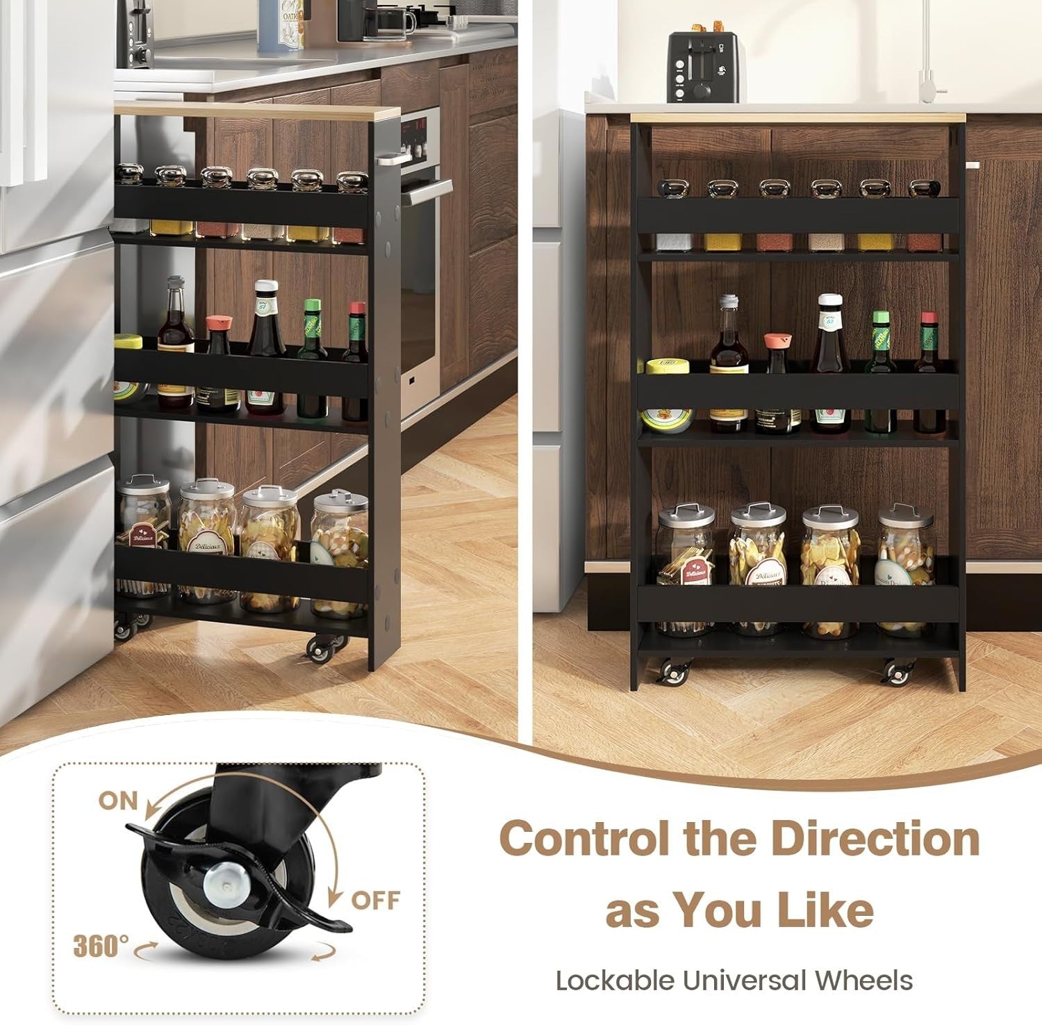 Slim 4 Tier Rolling Storage Cart Narrow Kitchen Shelf Organizer Wheels