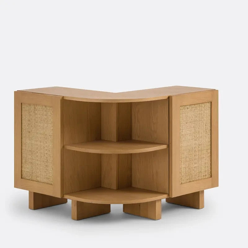 Scandi Oak Cane Behind Sofa Storage Unit – 2 Door Shelves Vinyl Rack