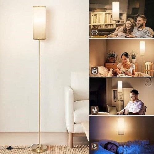 Dimmable Floor Lamp Remote Control Tall Reading Light Linen Shade