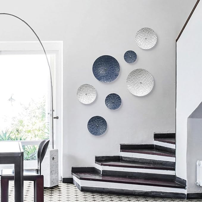 Silver & Blue Wall Decor 7PCS Metal Sculptures Modern Home Art