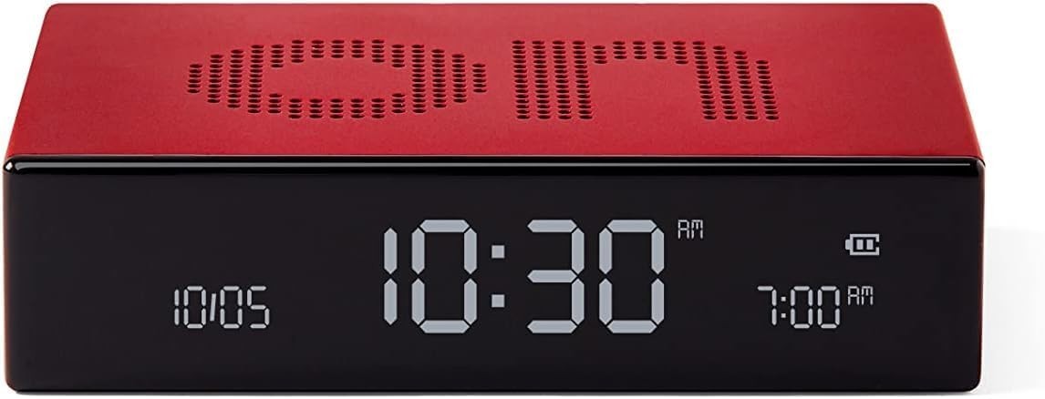 Red Flip Digital Alarm Clock Rechargeable LCD Touch Snooze Compact