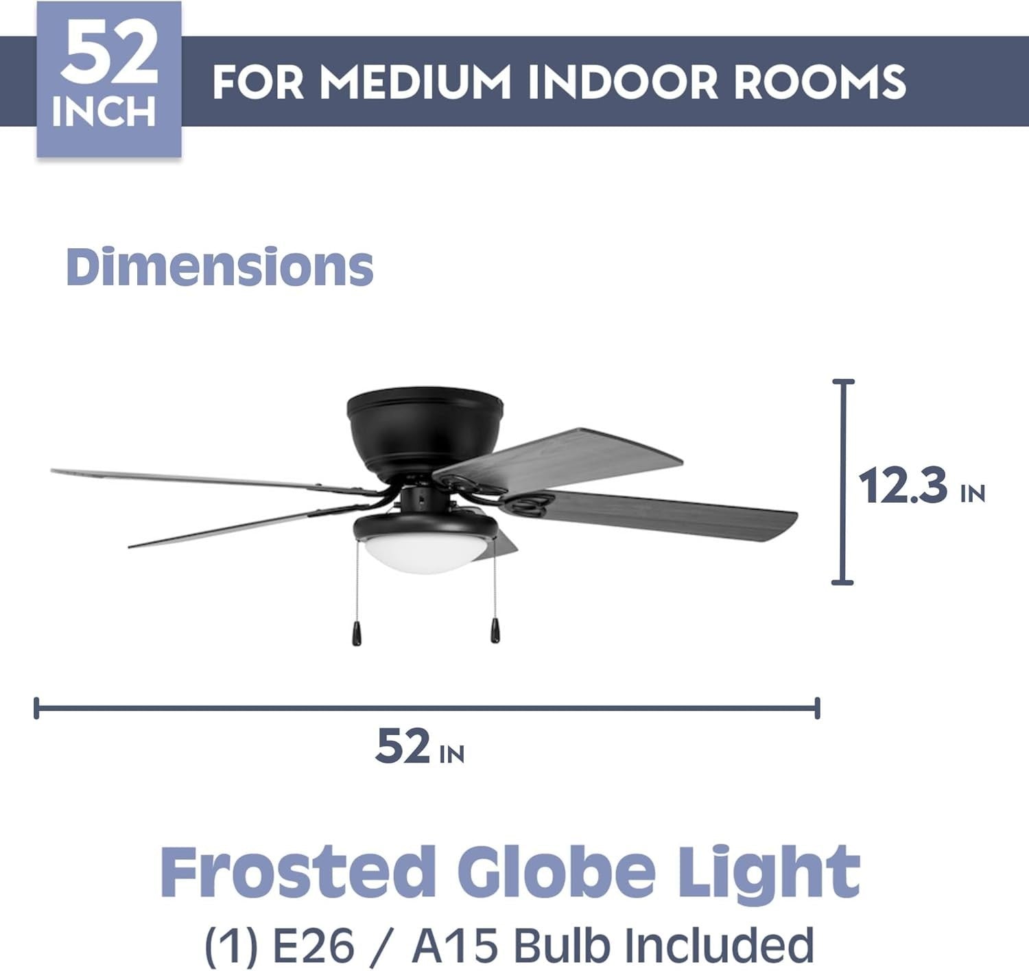Prominence Home Benton 52" Ceiling Fan, 5 Blades, Remote, Matte Black Finish