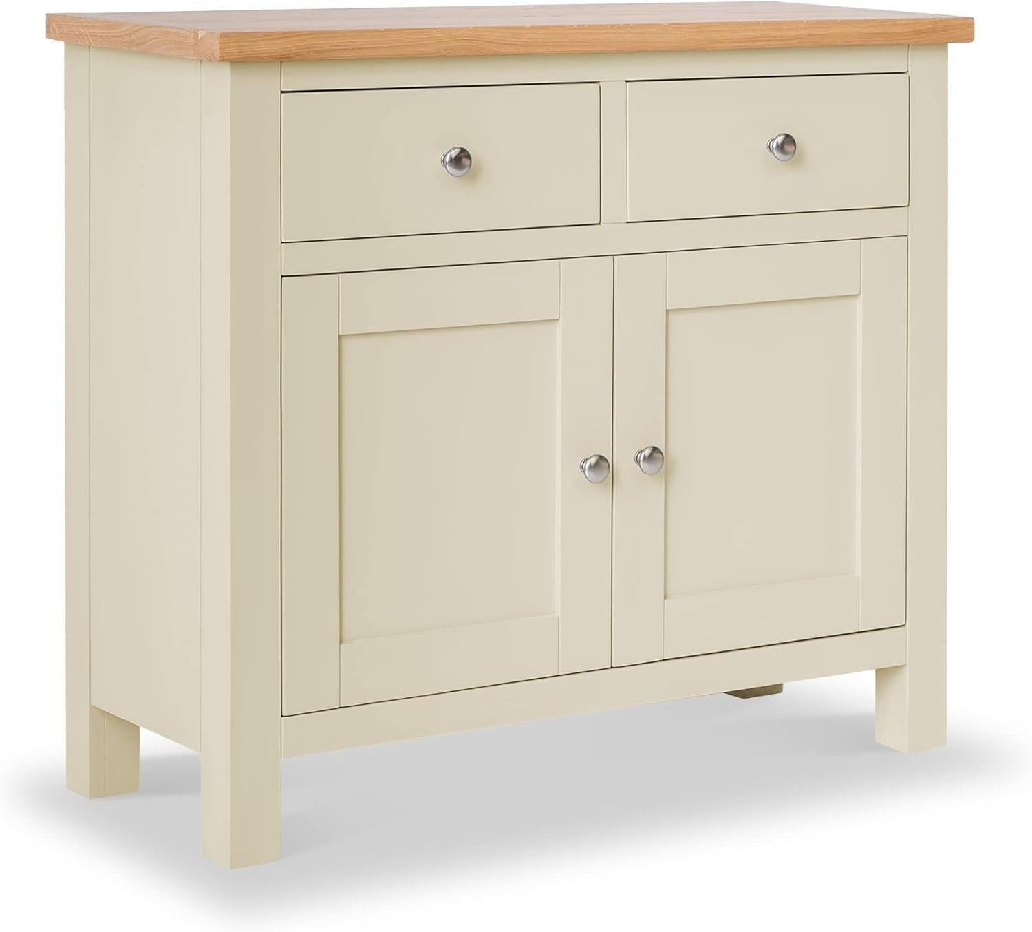 Cream Small Sideboard Storage Cabinet 2 Drawer 2 Door Oak Top for Kitchen