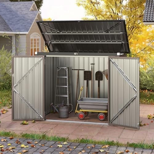 Metal Garden Storage Shed 6x3FT with Hydraulic Top, Double Doors & Lock Black