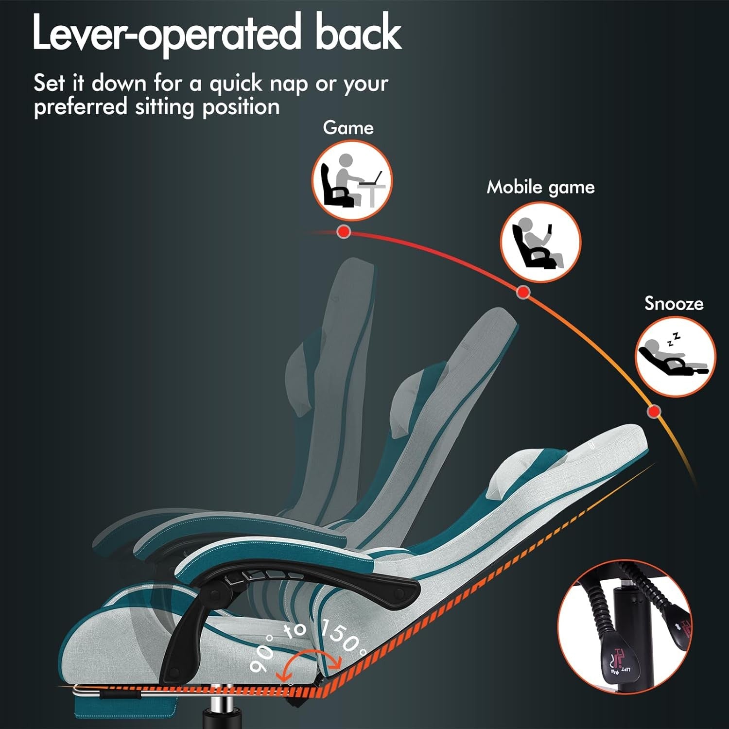 Gaming Chair w/ Massage Lumbar Recliner High Back Footrest Teal