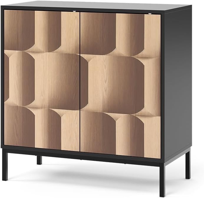 Modern Sideboard Cabinet 80cm Black Oak Storage Cupboard with 2 Doors