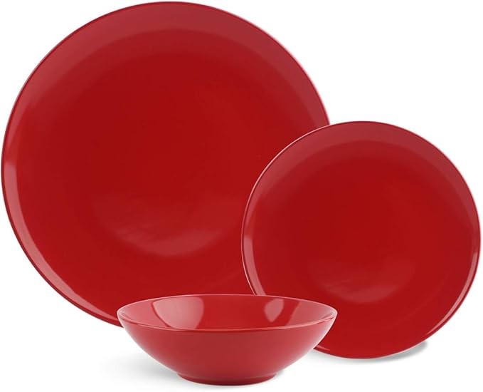18pc Stoneware Dinnerware Set Red Plates Bowls Service for 6