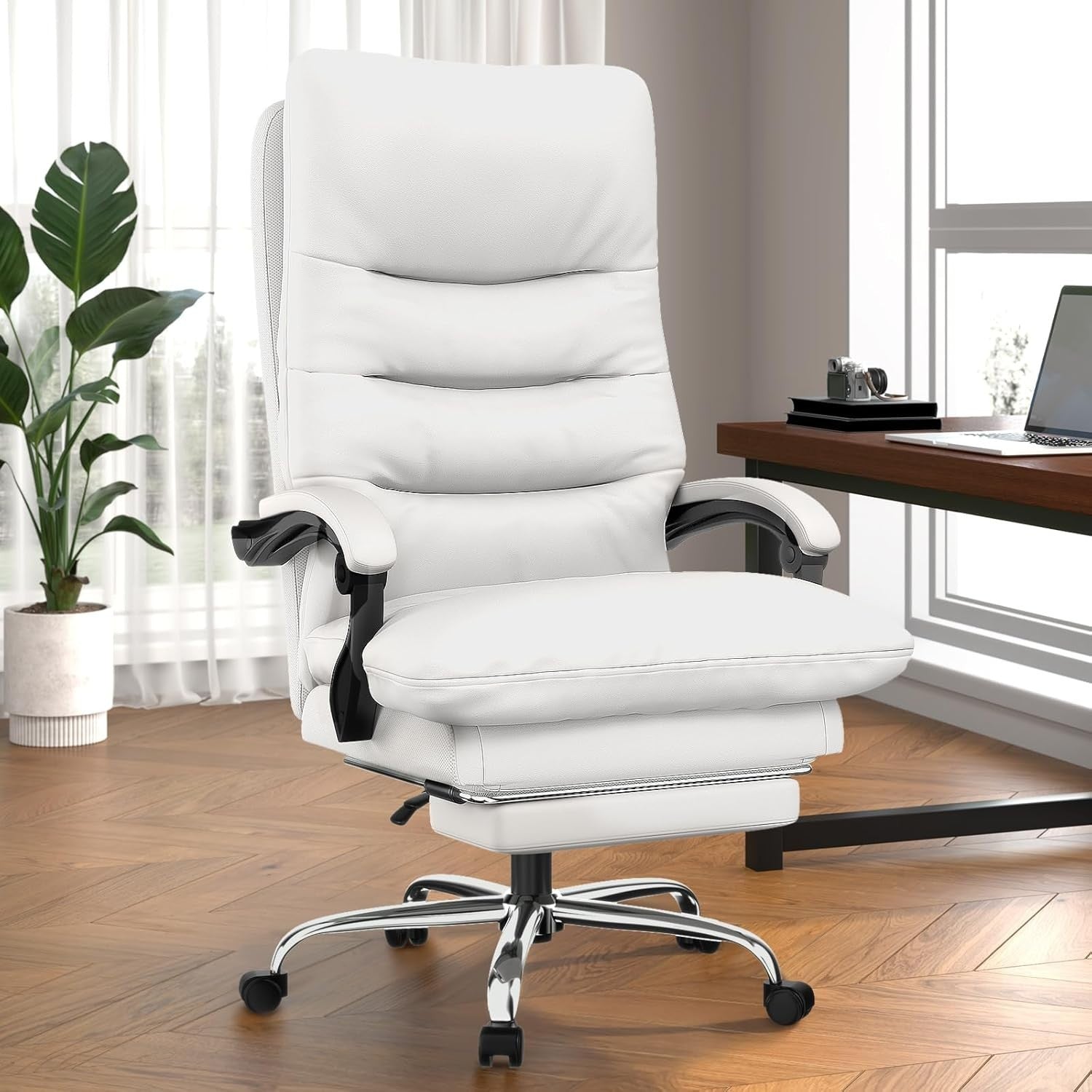 Big & Tall Ergonomic Office Chair Executive Desk Seat Adjustable Foot Rest White