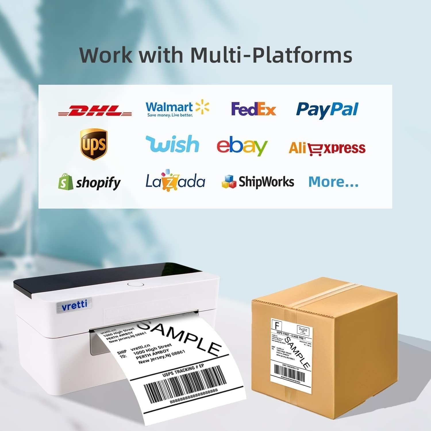4x6 Thermal Shipping Label Printer USB Bluetooth 203DPI White 40–110mm