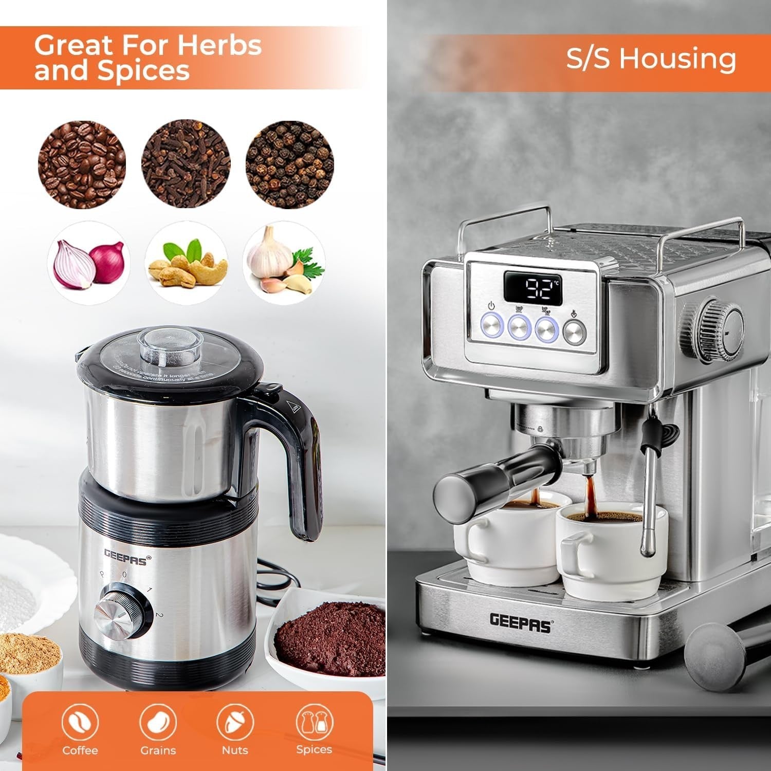 1465W Espresso Machine & 450W Grinder Set | 20-Bar Pressure | Milk Frother