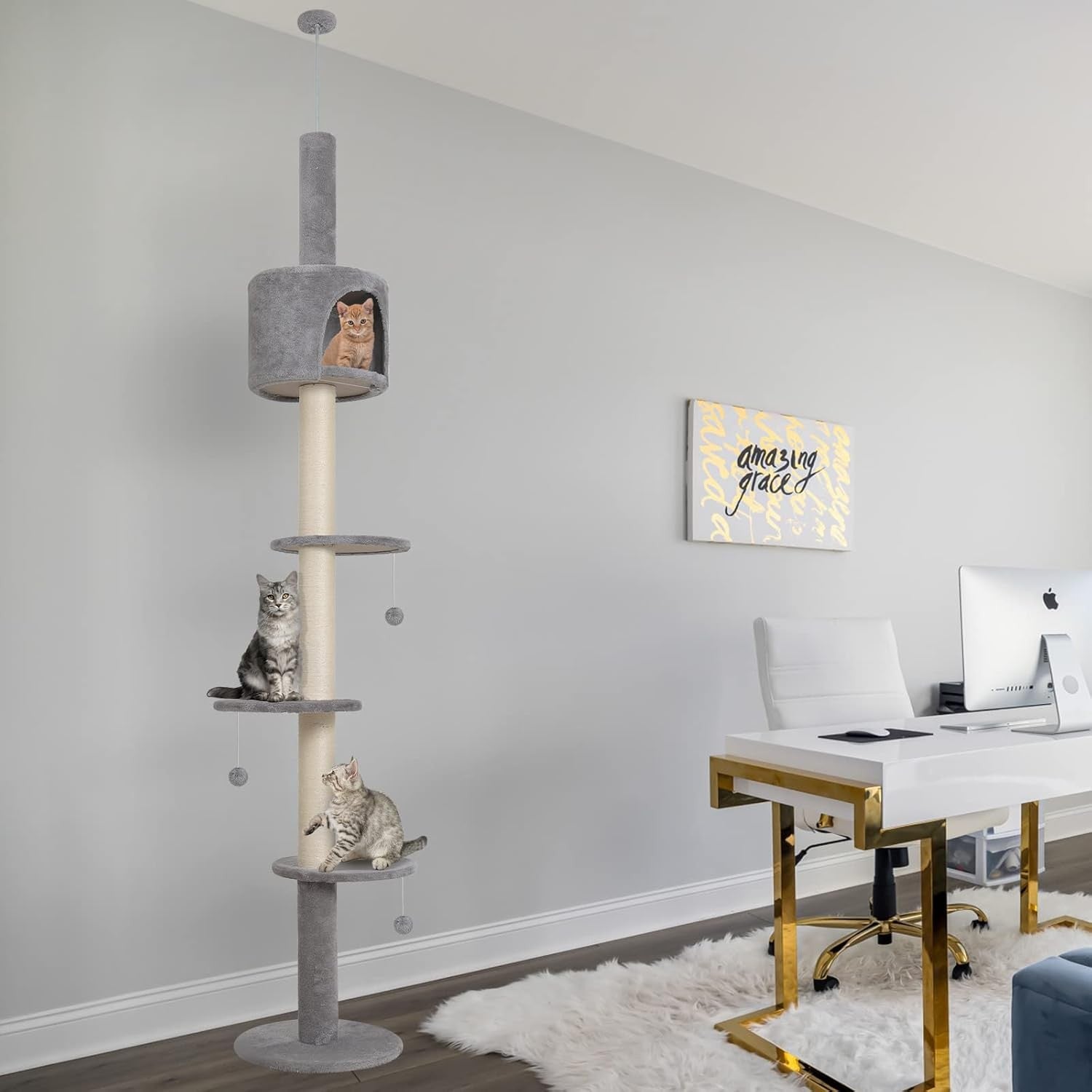 Floor to Ceiling Cat Tree 260cm Adjustable Tower Scratching Post Condo