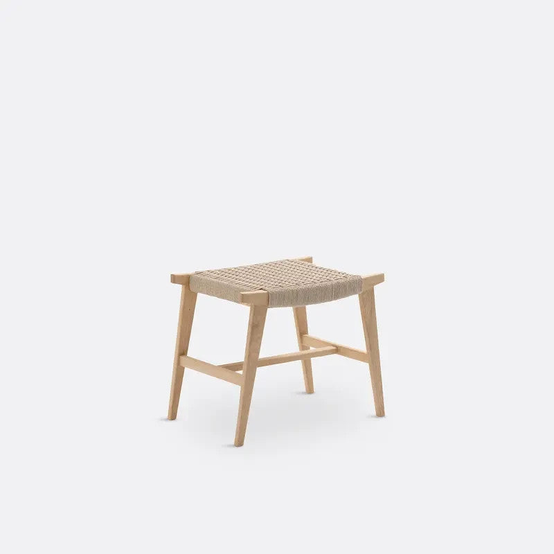 Oak Braided Stool | Handwoven Paper Cord Accent Seat for Table Height Use