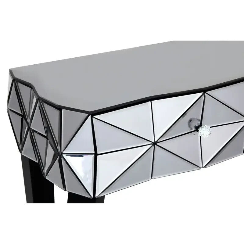 Luxury 3D Mirrored Console Table – Black Legs Glass Hallway Sideboard