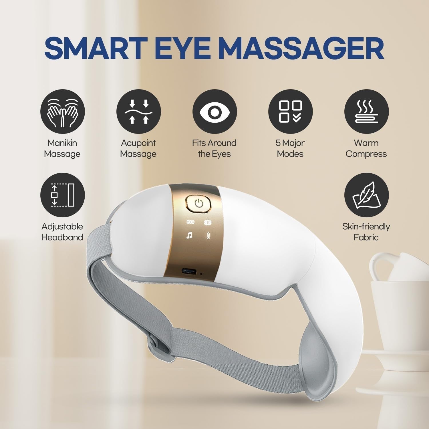 Heated Eye Massager 5 Modes Bluetooth Heat Compression Mask