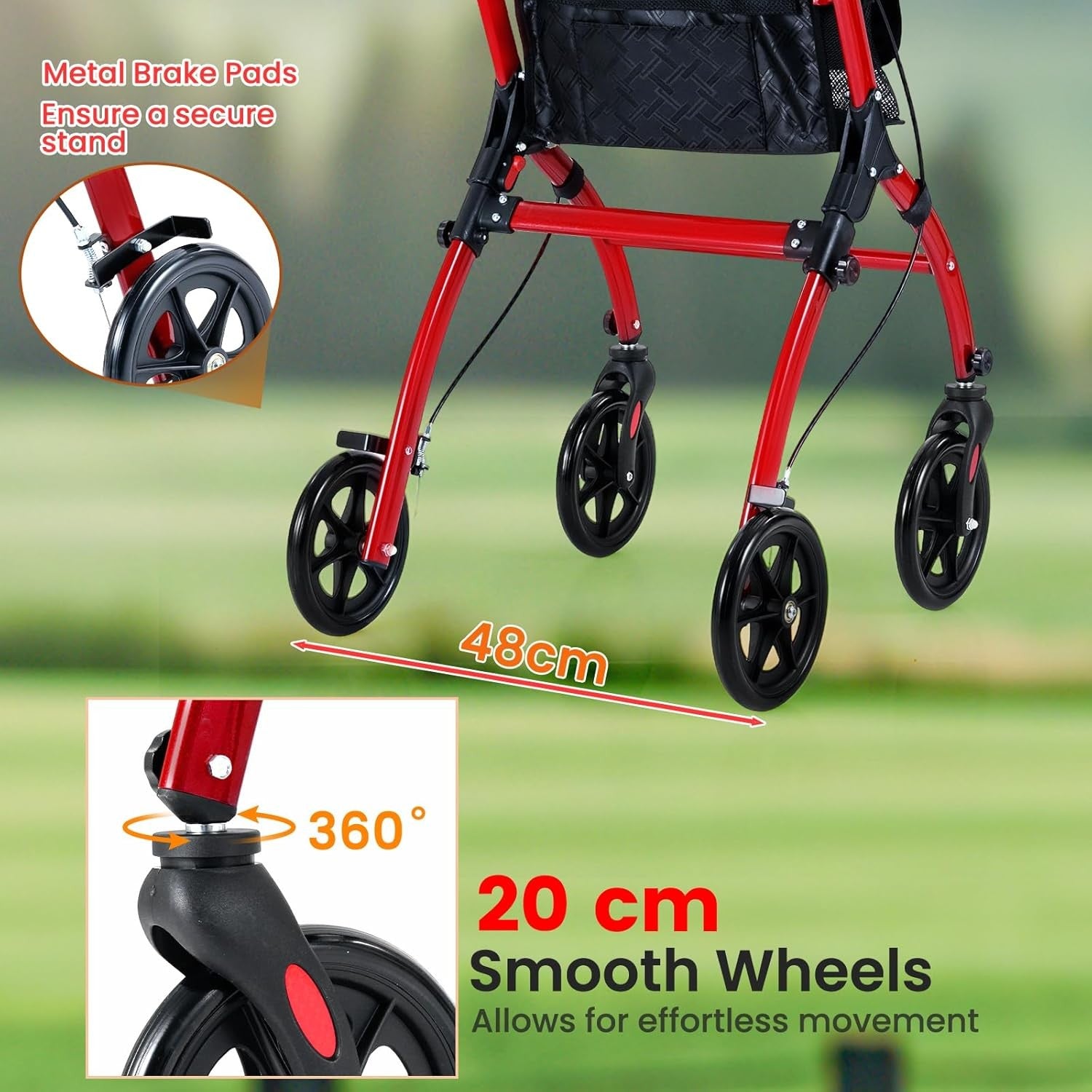 4 Wheel Rollator Walker Lightweight Folding Walking Brakes Tray