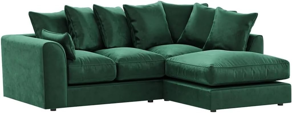 Green Velvet 4 Seater L Shape Corner Sofa with Footstool – Memory Foam Comfort