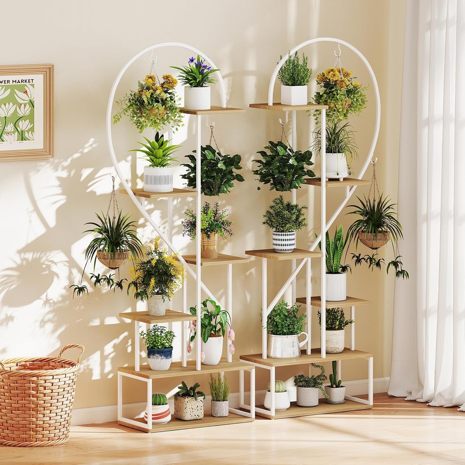 6 Tier Tall Metal Plant Stand Indoor Outdoor Heart Shape Ladder Flower Shelf