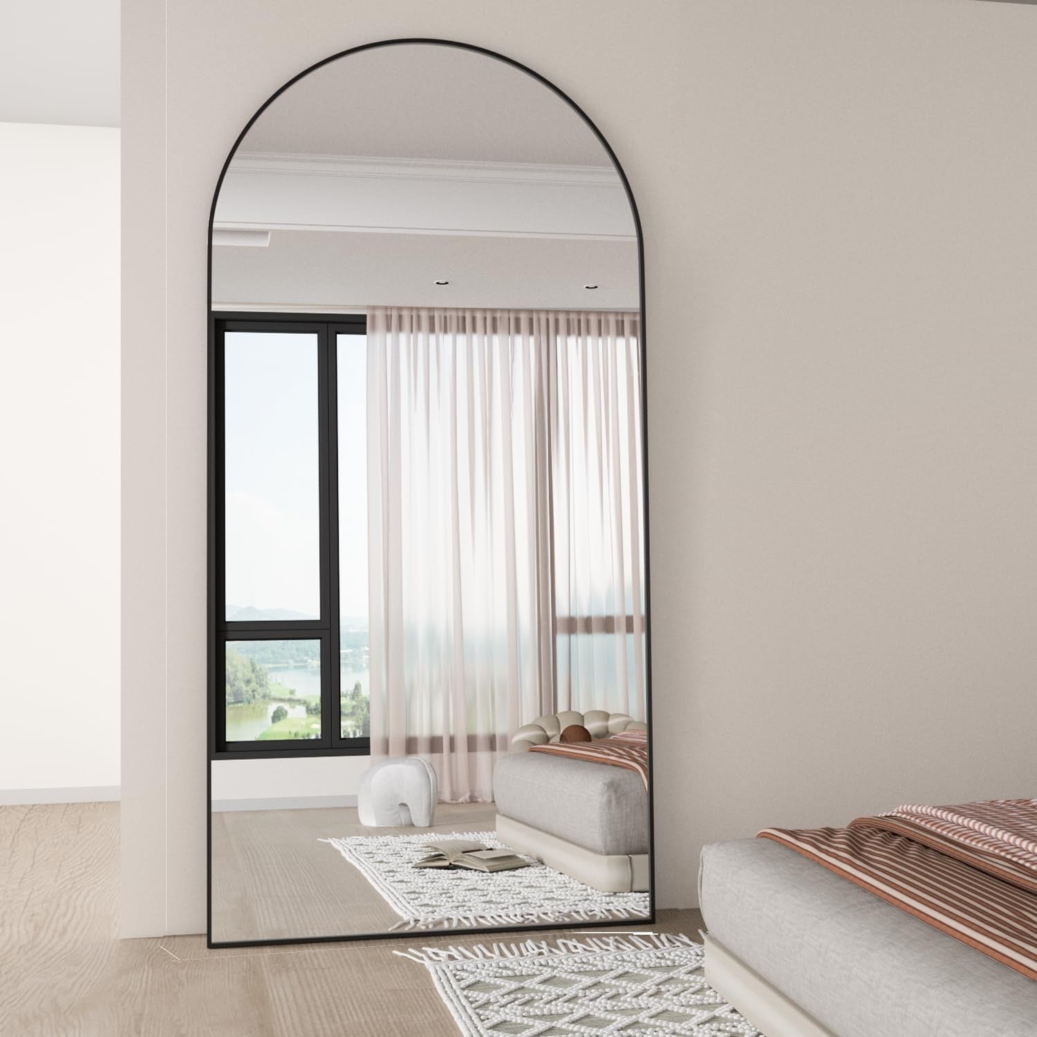 Large Arched Floor Mirror 193x86cm Full Body Wall or Stand Decor