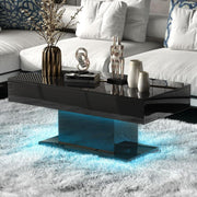 Modern Black LED Coffee Table, High Gloss Rectangular 110x55cm