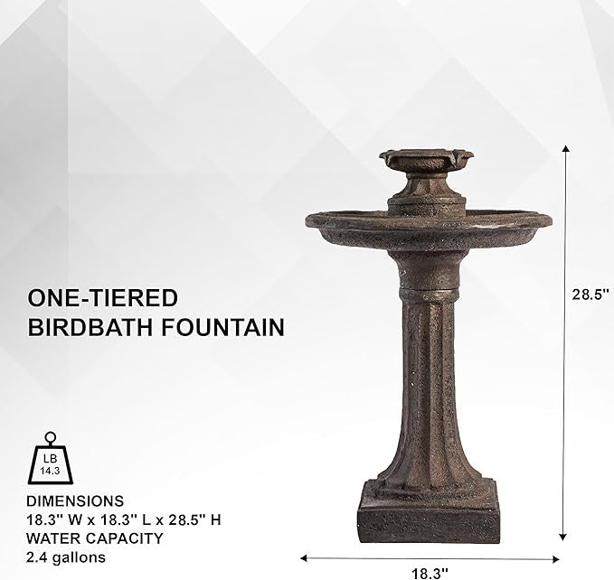 Outdoor Water Fountain Bird Bath – 28" Resin Garden Cascade Feature