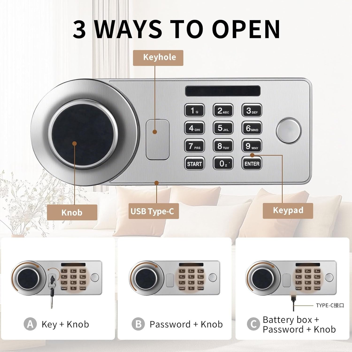 17L Fireproof Digital Safe Box Alarm Sensor Light Cash Security Safe
