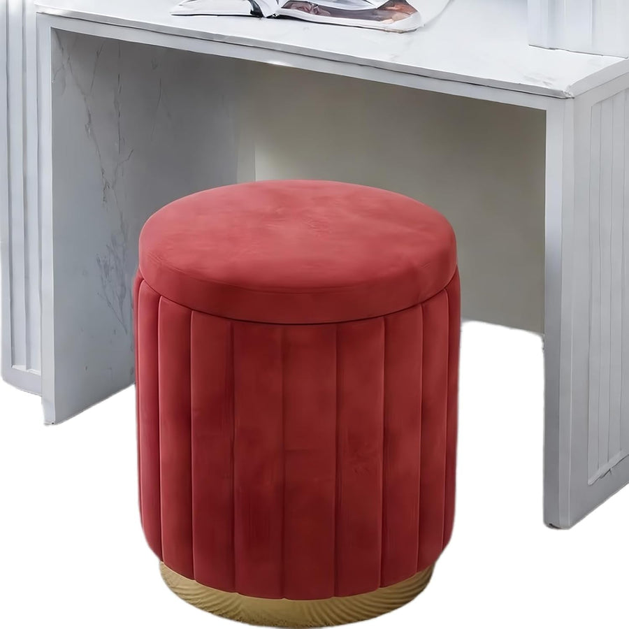 Red 2-in-1 Storage Vanity Stool – Solid Wood Dressing Table Seat 35×35×45cm