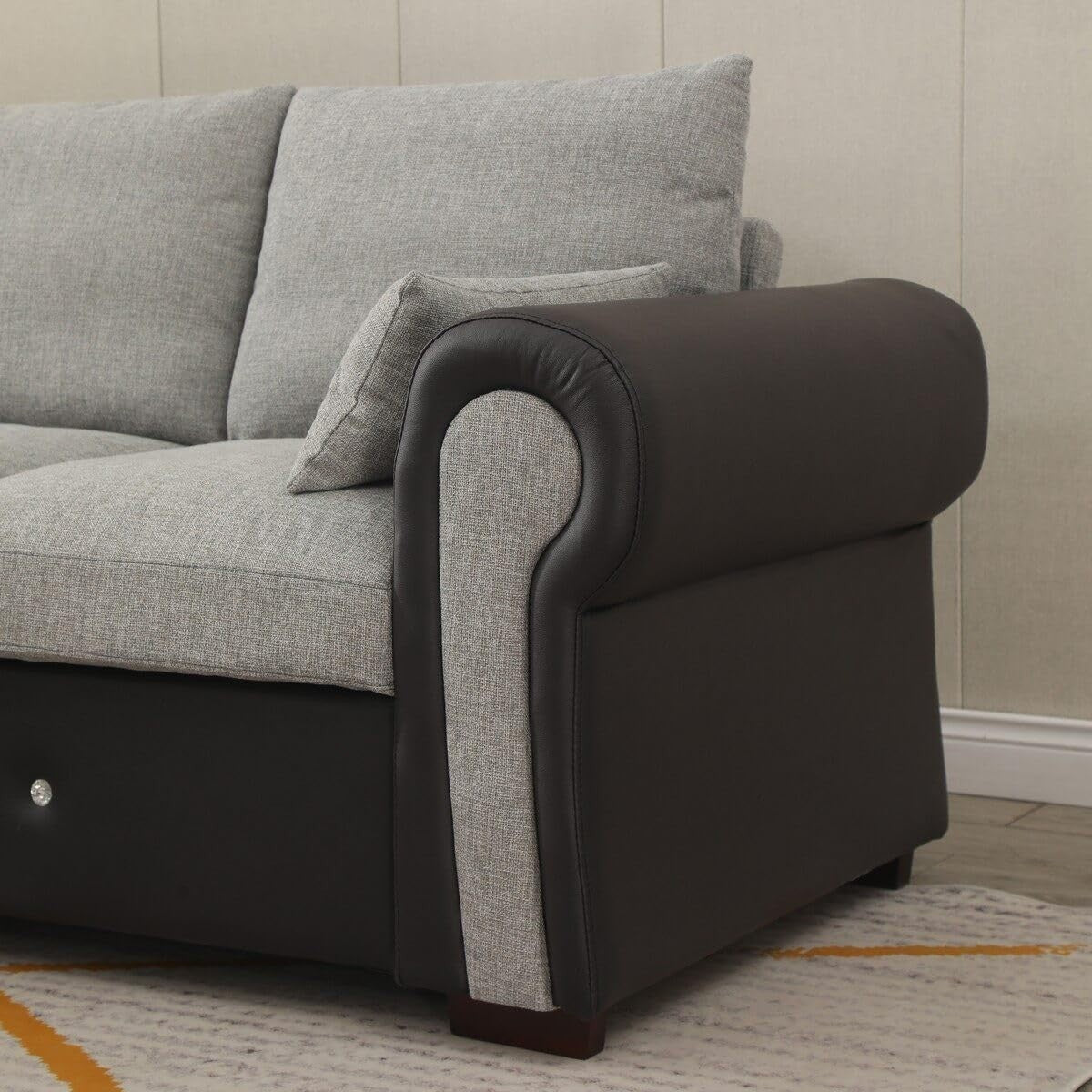4 Seater Corner Sofa with USB Port & Chaise – Faux Leather Linen, Sturdy Frame