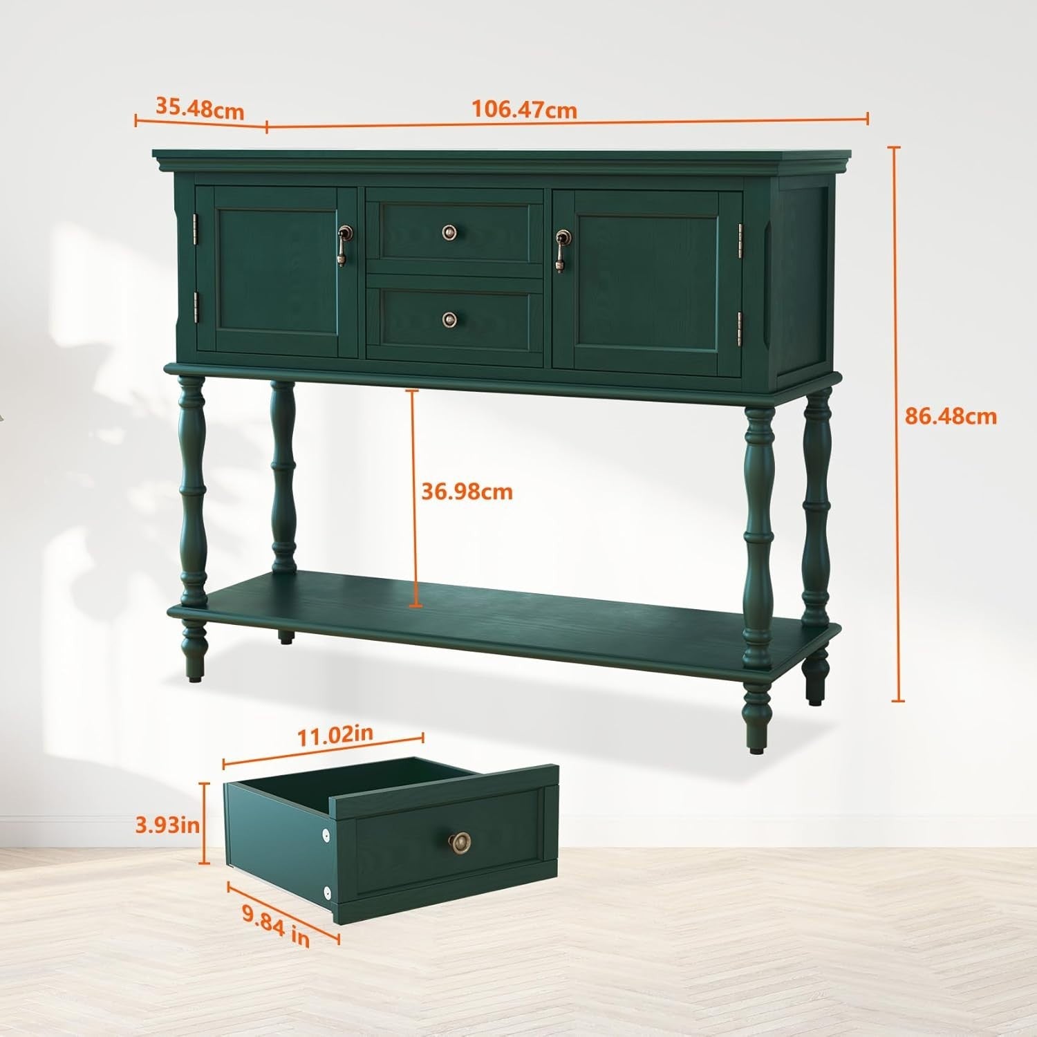 Console Table with Drawers & Storage Cabinet, Retro Hallway Entryway Shelf