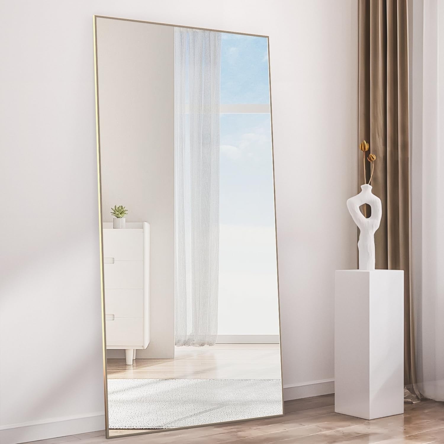 Full Length Floor Mirror 180x80cm Gold Frame, Lean or Hang, Crystal Clear