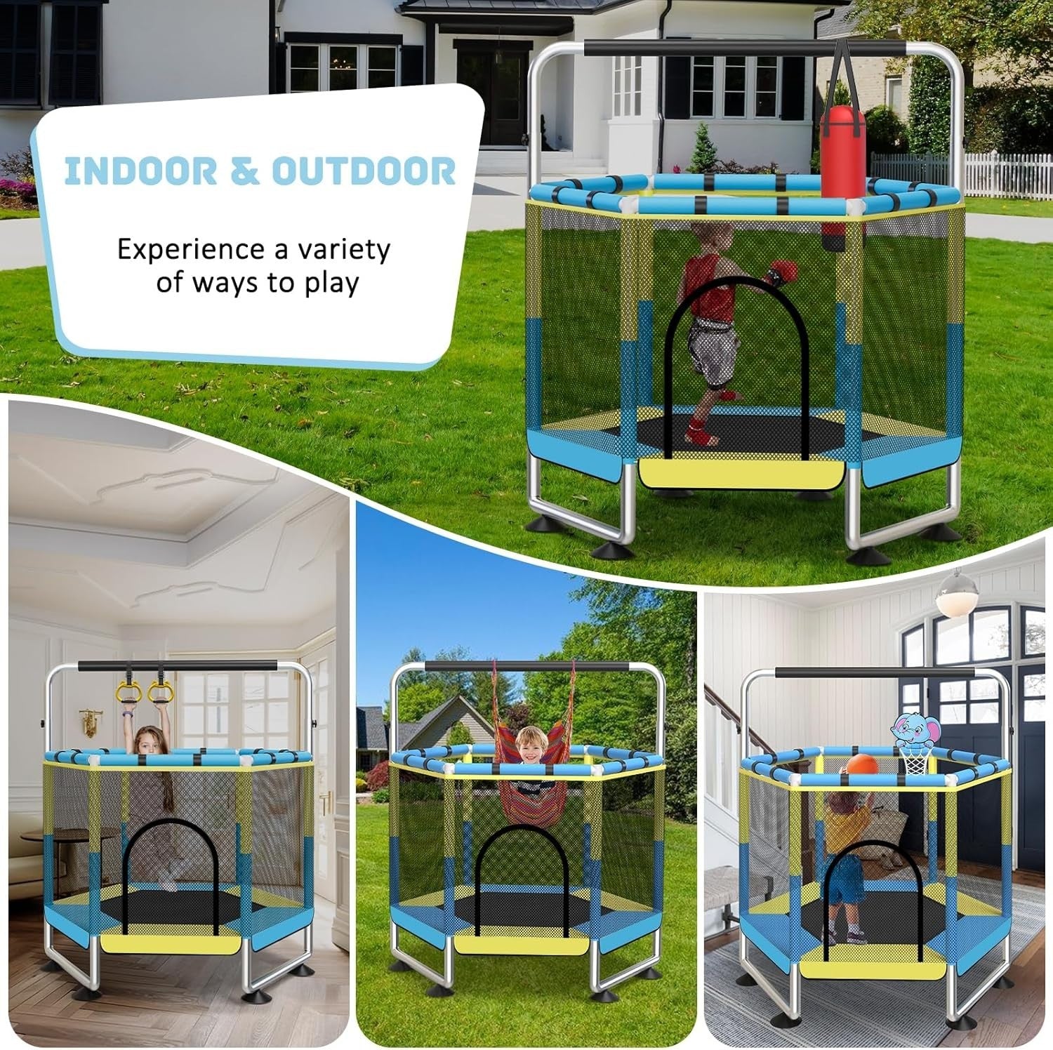 60in Kids Trampoline Safety Enclosure Indoor Outdoor Adjustable Bar