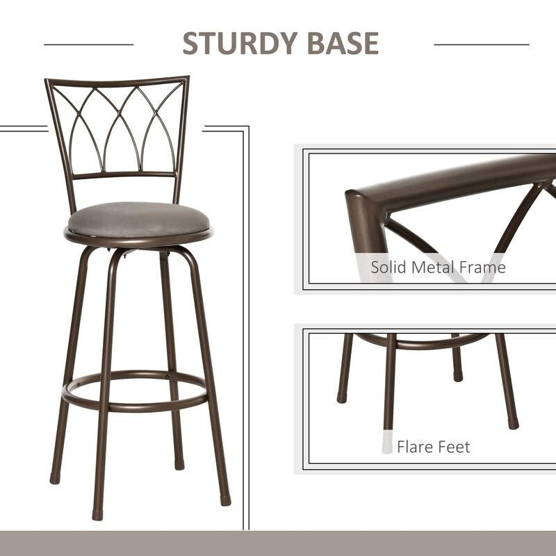 2x Swivel Bar Stools Bronze Suede Seat Kitchen Breakfast Chairs w/ Back