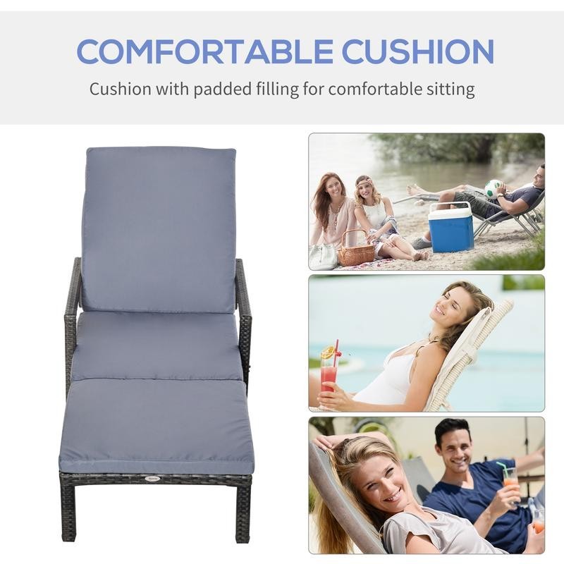 Rattan Outdoor Recliner Sun Lounger Chair Wheels 5-Level Backrest Patio
