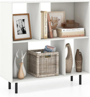 4-Cube Storage Bookcase White Wooden Shelves Metal Legs Anti-Tip 90x30x90cm