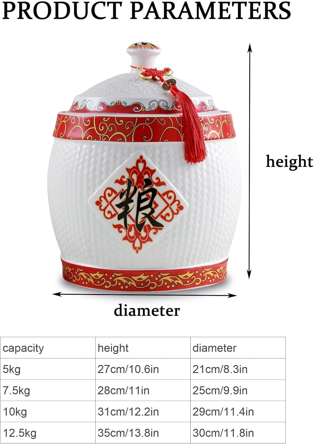 Large Ceramic Rice Jar with Lid Airtight Grain Storage Container