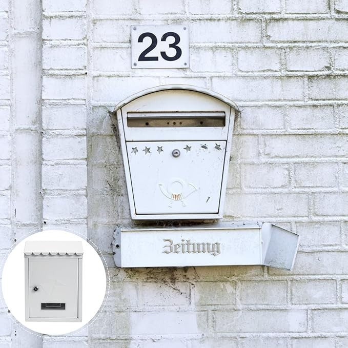 Locking Wall Mounted Mailbox White Iron Rainproof Outdoor Post Box