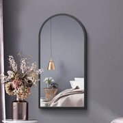 Modern Black Metal Arched Wall Mirror 80x40 cm, Indoor & Outdoor Use