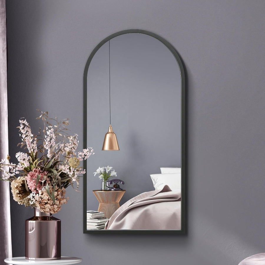 Modern Black Metal Arched Wall Mirror 80x40 cm, Indoor & Outdoor Use