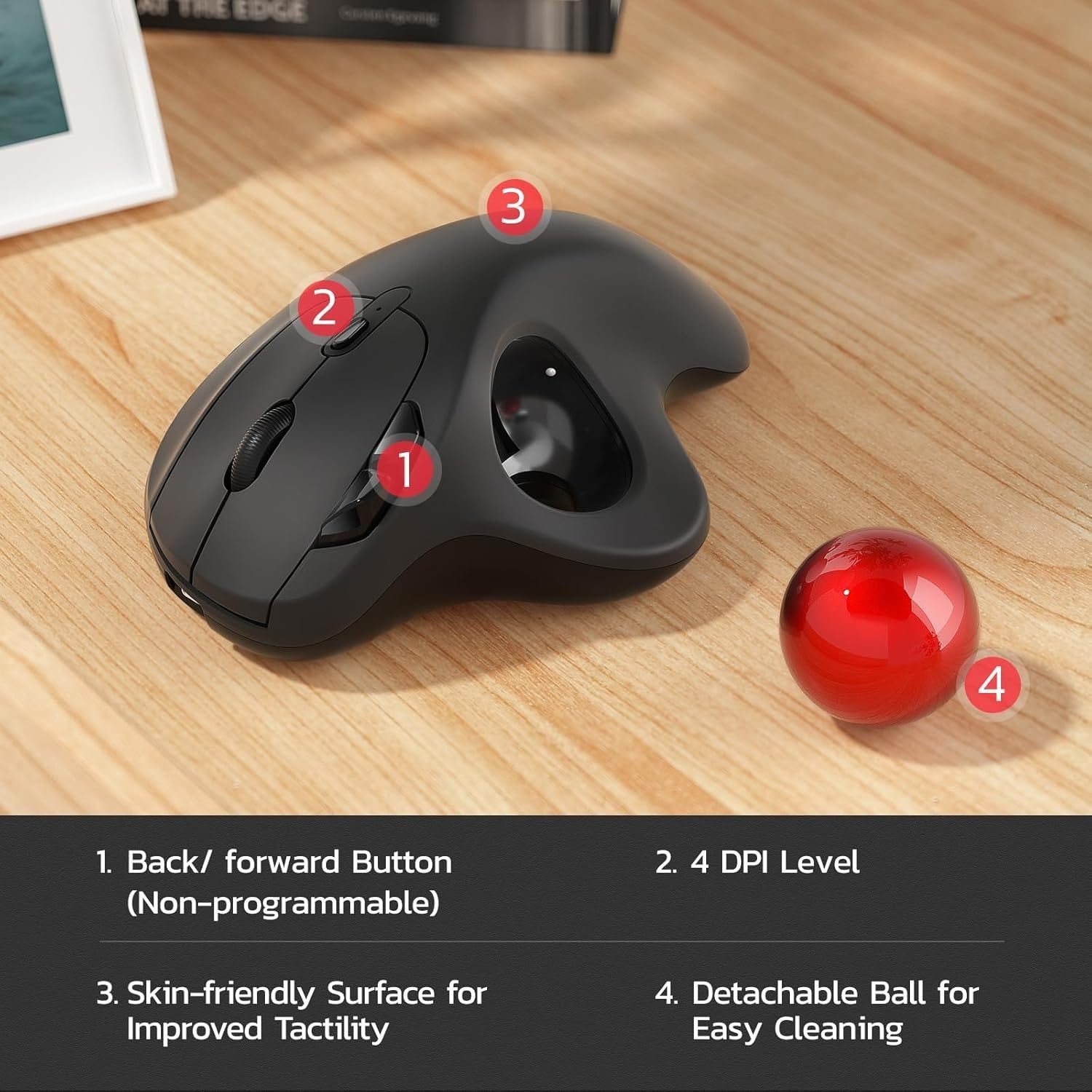 Wireless Ergonomic Trackball Mouse Rechargeable Bluetooth USB