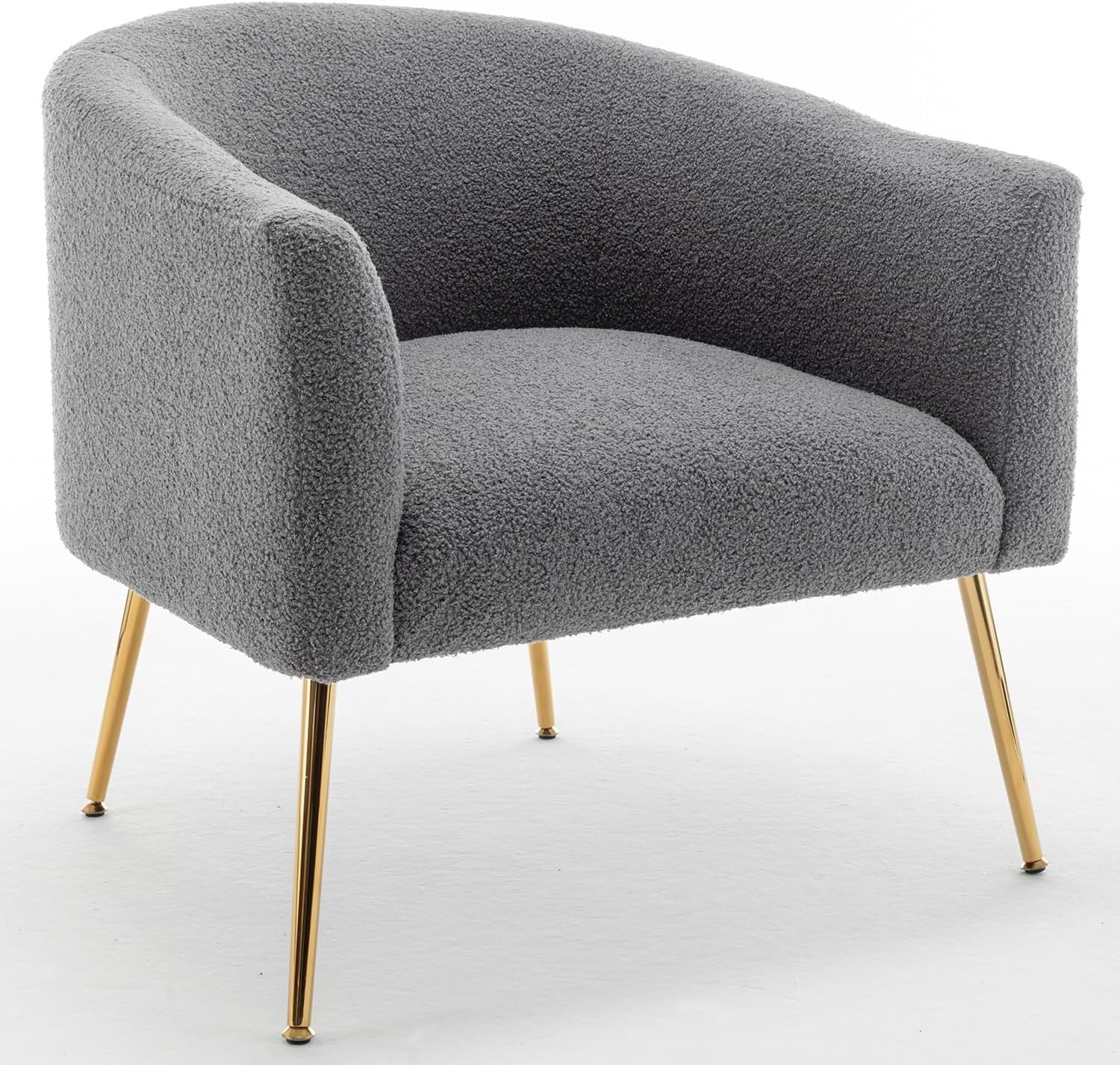Grey Sherpa Accent Chair Barrel Armchair Gold Legs