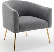 Grey Sherpa Accent Chair Barrel Armchair Gold Legs