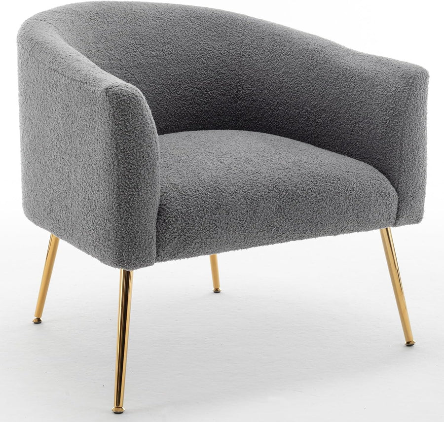 Grey Sherpa Accent Chair Barrel Armchair Gold Legs
