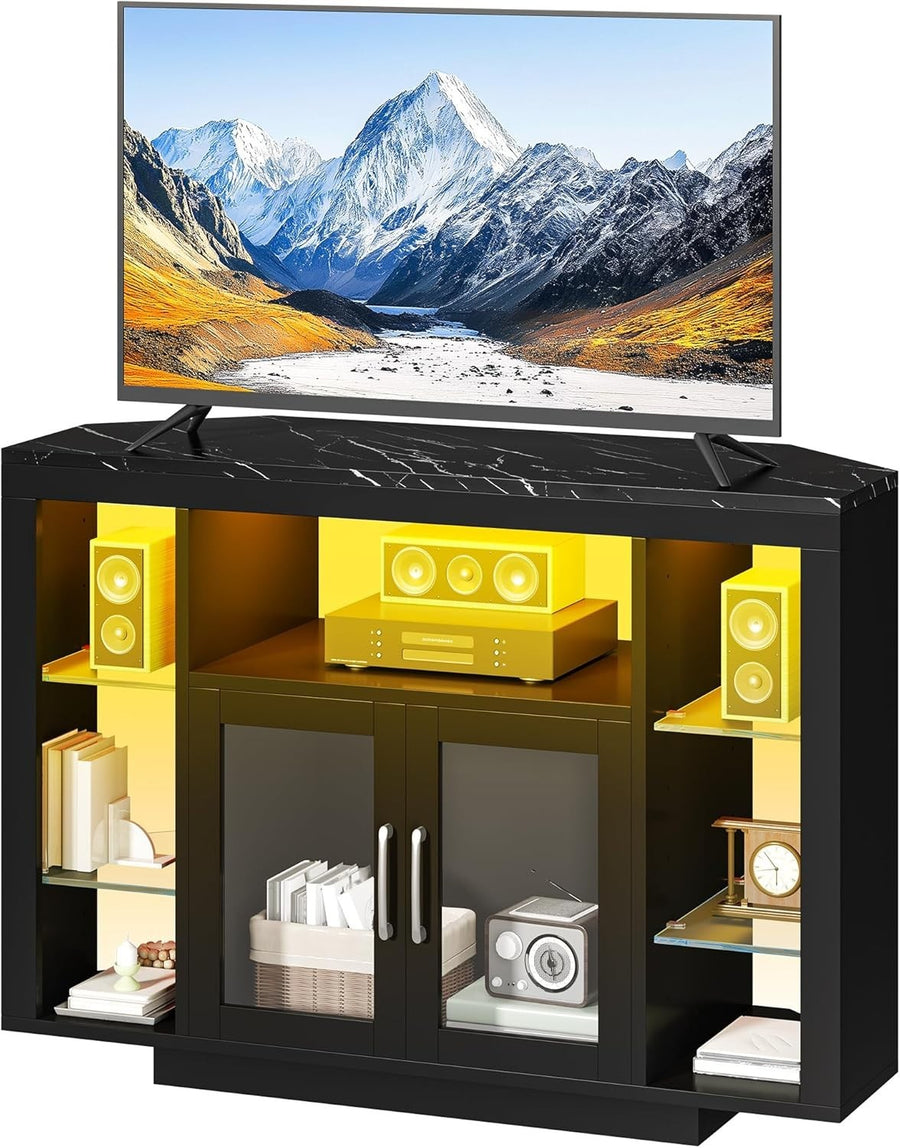 Corner TV Stand RGB LED Unit Cabinet 55" Screen Gaming Storage Shelf