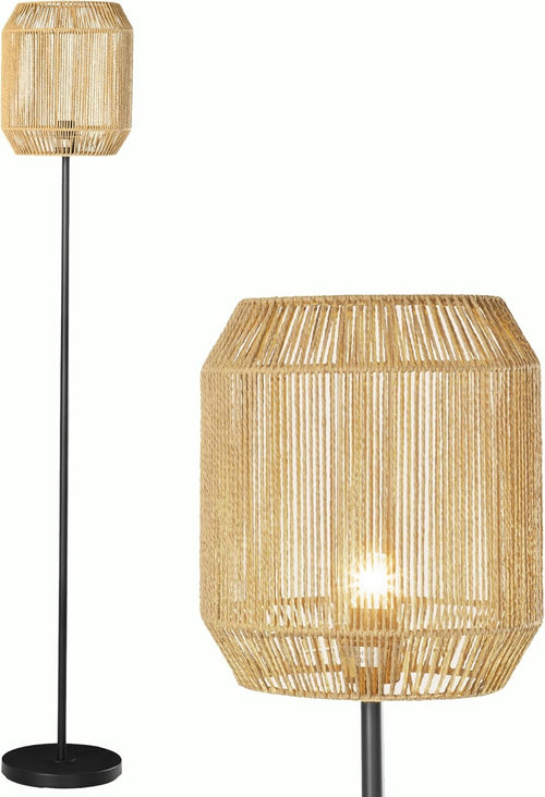 Rattan Floor Lamp Wicker Standing Light Natural Shade Living Room Bedroom