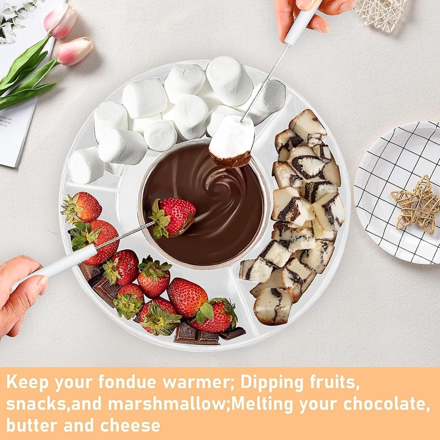 Electric Chocolate Fondue Pot Set Melting Maker 9oz Bowl White