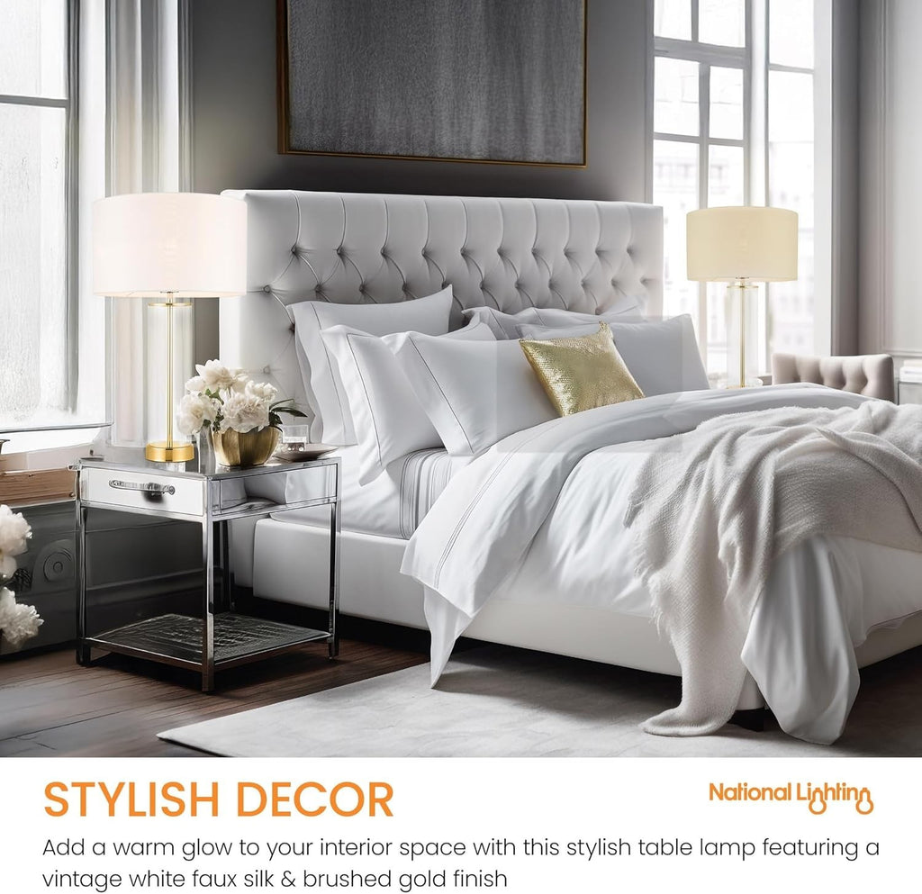 Dimmable Touch Table Lamp White Shade Glass Base Modern Bedside Lighting