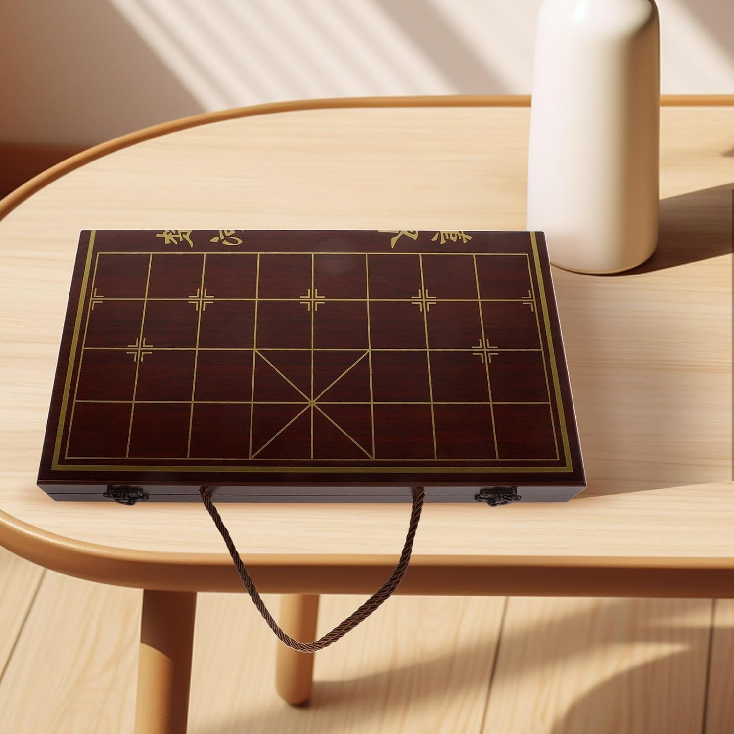 Wooden Xiangqi Travel Chess Set Folding Board Storage Handle