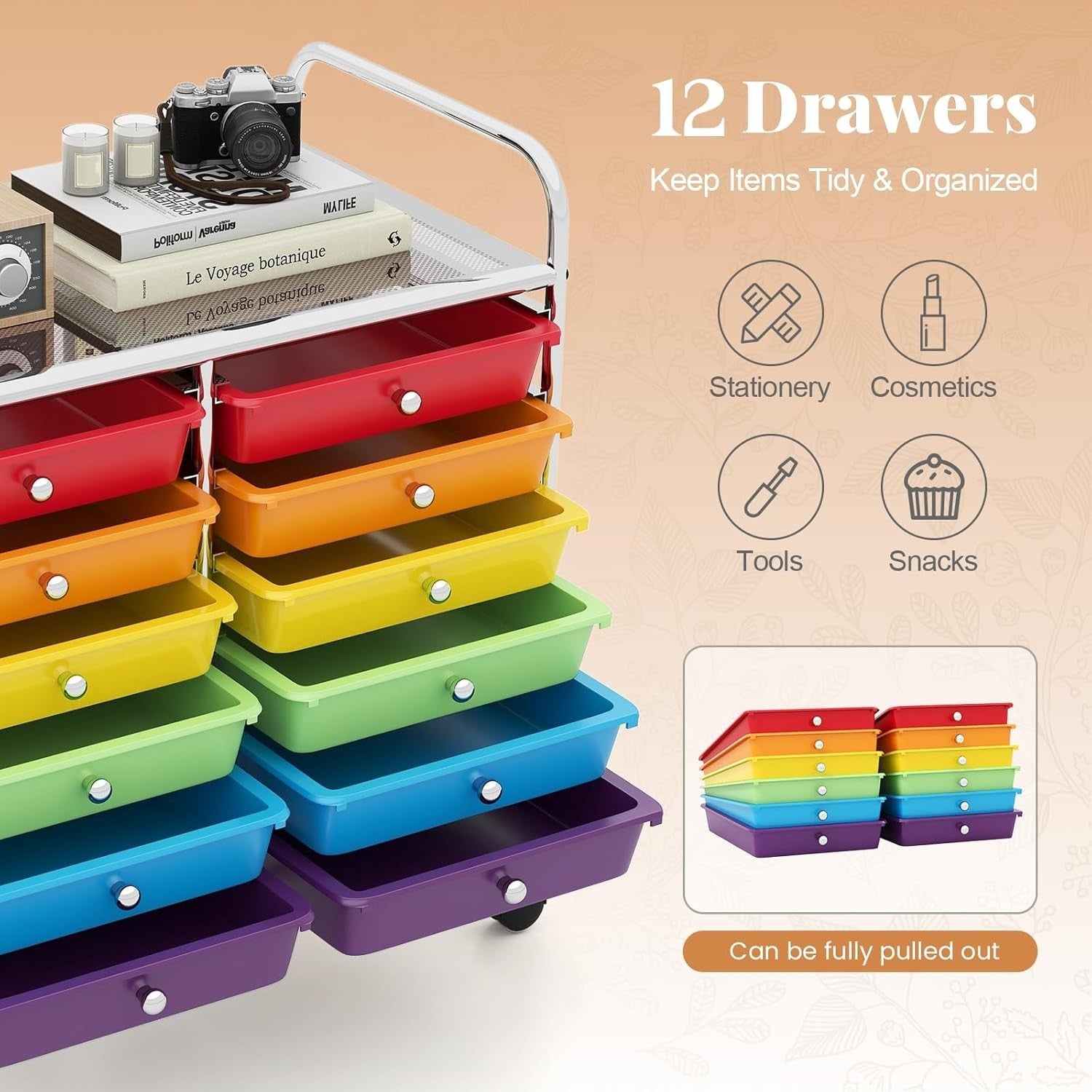12 Drawer Rolling Storage Cart Multi Color Utility Trolley Organizer